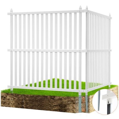 Panneau De Clôture Pvc-Vevor-Blanc122x122cm-Pvc-Avec Piquets Métalliques Pour Accessoires Sols Souples, Cacher Les Climatiseurs