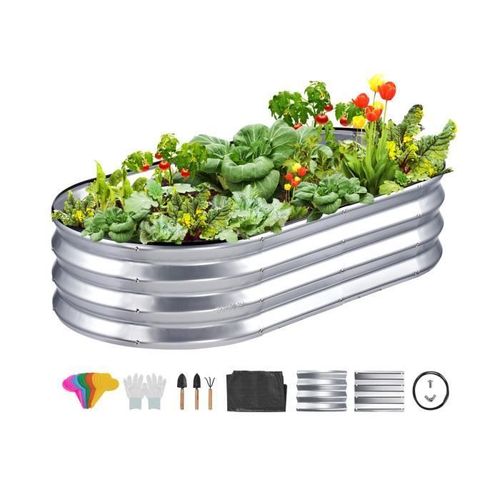 Vevor Jardinière Lit De Jardin Surélevé Potager Métal Galvanisé 122,5x62,5x28cm