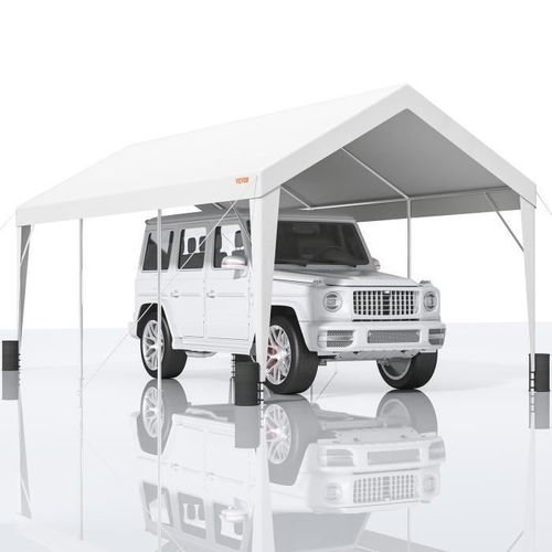 Carport Auvent Pour Voiture - Vevor - 3x6x2,8m,Avec 8 Colonnes Renforcées Et 4 Poches Lestées, Résistant Aux Uv Et Étanche, Blanc