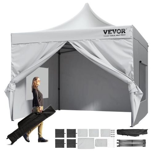 Tonnelle Pop Up - Vevor - Tente Tonnelle À Auvent Pop-Up 304,8x304,8 Cm Blanc Parois Latérales & Sac