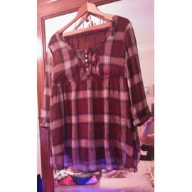 Blouse À Carreaux Bordeaux/Colorés Bras Translucides 42 Xl Desigual.