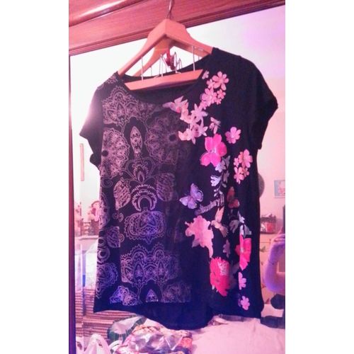 Tee-Shirt Noir Imprimé Coloré 42 Xl Desigual.