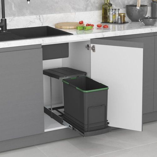 Emuca Poubelle de recyclage Recycle pour cuisine, 24 L, fixation au fond et extraction manuelle/automatique, Plastique gris antracite