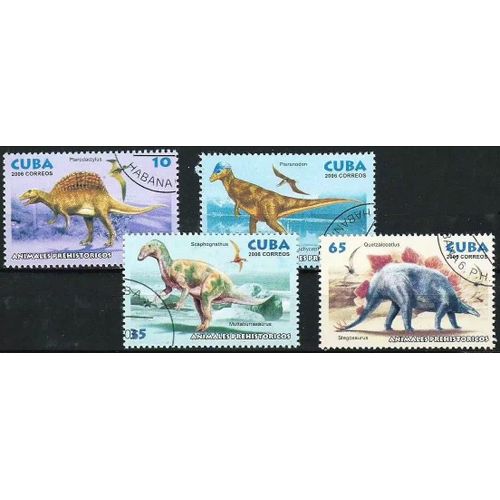 Cuba 2006, Joli Lot 4 Timbres Animaux Préhistoriques, Dinosaures, Oblitérés, Tbe -