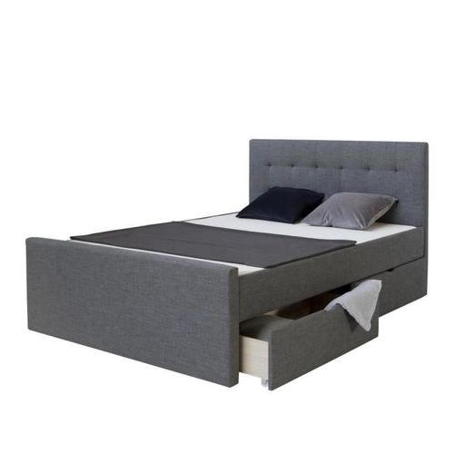 Homestyle4u - 1959 - Lit Rembourre 180x200 Lit Double Gris Avec Sommier A Lattes 2 Tiroirs
