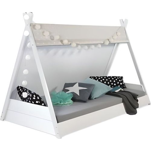 Lit Enfant Tipi 90x200 Blanc Et Gris