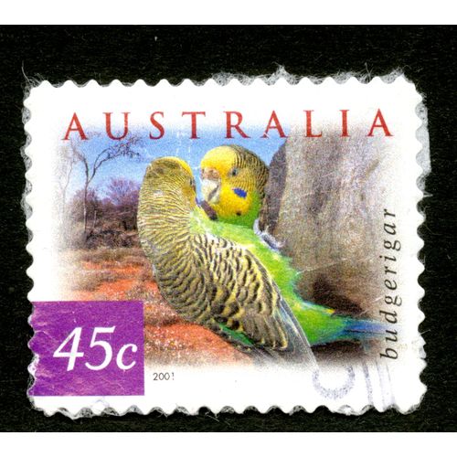 Timbre Oblitéré Australia, Budgerigar, 2001, 45c