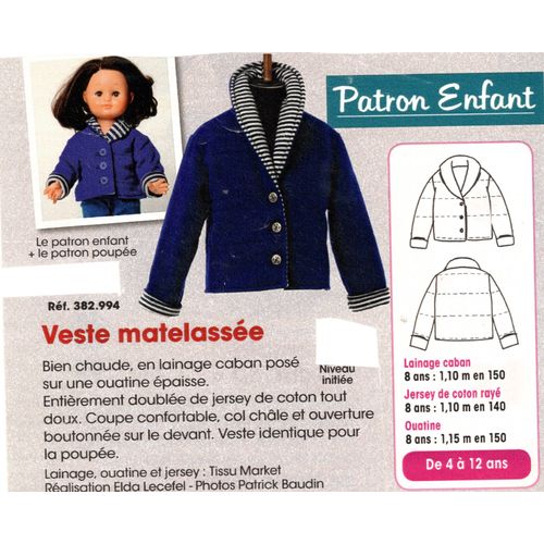 Patron Couture Modes Et Travaux N° 382994 : Veste Matelassée Pour Fillette Et Poupée, Âge 4 À 12 Ans.