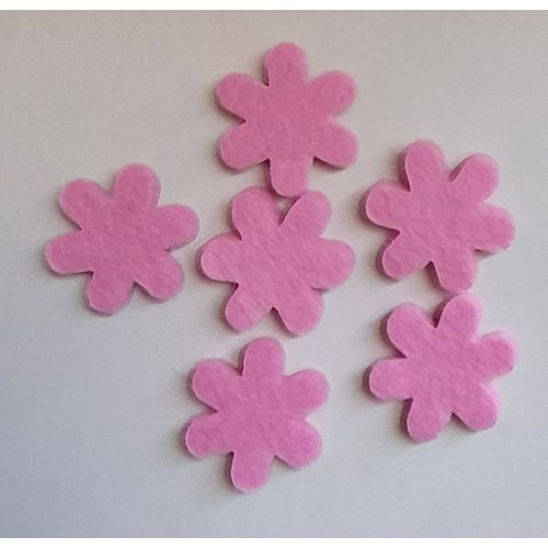 6 Fleurs En Feutrine - Couleur Rose - Scrapbooking, Carterie, Décoration...