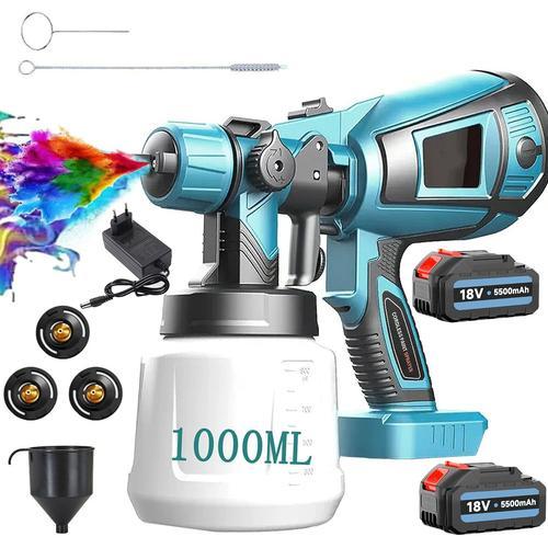 Pulvérisateur de peinture 18V sans fil pour hvlp de peinture.clôture avec 2x5500mAH batterie et chargeur-compatible avec Makita