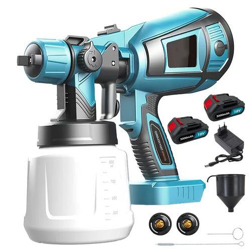 18V pulvérisateur de peinture sans fil pour hvlp de peinture.avec 3 buses et 2x3.0AH batterie et chargeur-compatible avec Makita