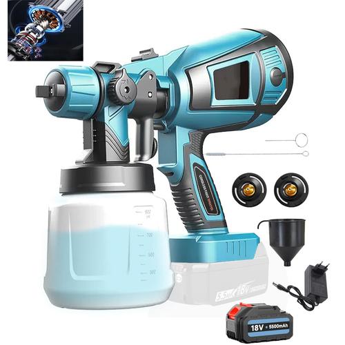 Pulvérisateur de peinture 18V sans fil pour hvlp de peinture.avec 1000ml et 1x5500mAH batterie et chargeur-compatible avec Makita