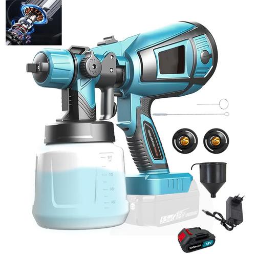 Pulvérisateur de peinture 18V sans fil pour hvlp de peinture.avec 1000ml et 1x3.0AH batterie et chargeur-compatible avec Makita