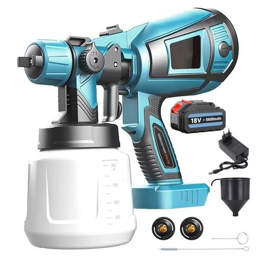 18V pulvérisateur de peinture sans fil pour hvlp de peinture.avec 3 buses et 1x5500mAH batterie et chargeur-compatible avec Makita