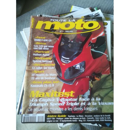 Toute La Moto 11 De 2000 Kawasaki Zx12r,Cagiva V Raptor,Triumph Speed Triple,Voxan Roadster,Bmw F650gs,Kawasaki Zr7,Auriol,Suzuki Gsx750f,Kawasaki Kmx125