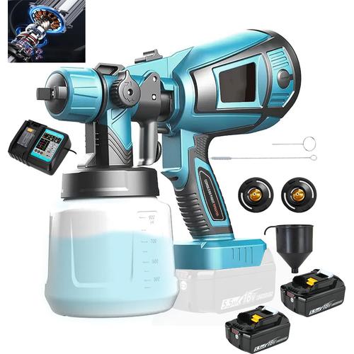 Pulvérisateur de peinture 18V sans fil pour hvlp de peinture.avec 1000ml et 2x5.5AH batterie et chargeur-compatible avec Makita