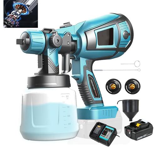 Pulvérisateur de peinture 18V sans fil pour hvlp de peinture.avec 1000ml et 1x5.5AH batterie et chargeur-compatible avec Makita