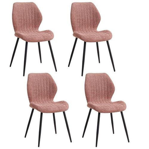 Lot De 4 Chaises - Chaise De Salle À Manger Rétro -Chaise En Lin-Pieds En Métal(Rose)