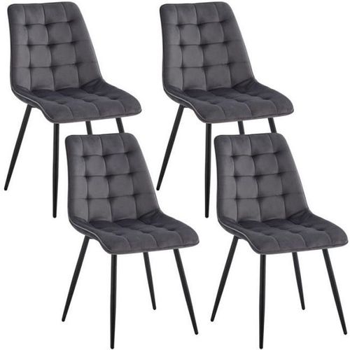 Lot De 4 Chaises En Velours - Chaises De Salle À Manger Style Rétro,Ergonomiques - 47 Lx43 Px50 H Cm(Gris Clair)