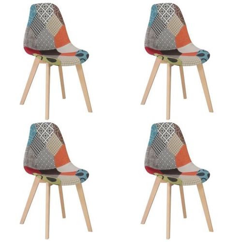 Lot De 4 Chaises De Salle À Manger Rembourrées Avec Pieds En Hêtre, Chaises Patchwork Multicolores Design Rétro(Lin)