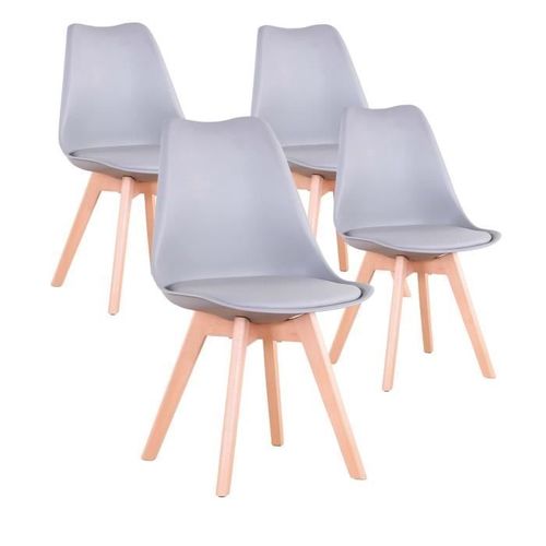 Lot De 4 Chaises Scandinaves Grises Lorenzo Chaise De Salle À Manger Design En Simili Cuir Et Bois Massif
