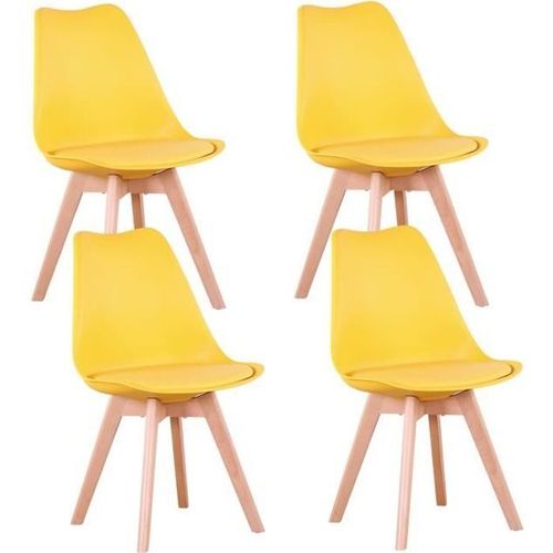 Lot De 4 Chaises De Salle A Manger - Coussin De Siège En Cuir-L 49x P 42xh 83(Jaune)