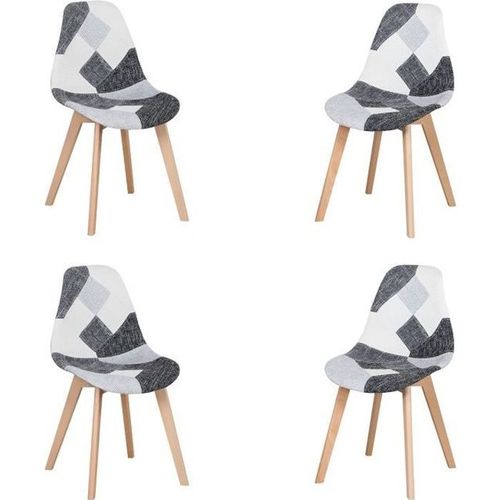Lot De 4 Chaises De Salle À Manger Rembourrées Avec Pieds En Hêtre, Chaises Patchwork Multicolores Design Rétro(Gris Noir Et Blanc)