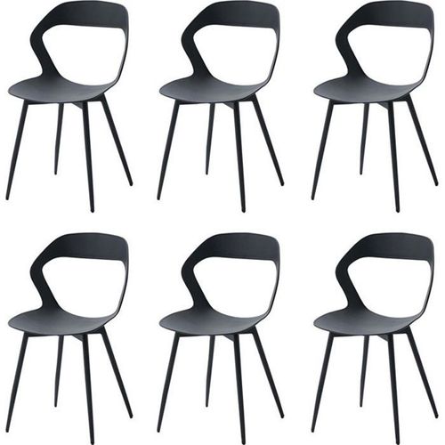 Lot De 6 Chaises De Salle À Manger - Style Scandinave - Chaise En Plastique Pieds Métal - Noir