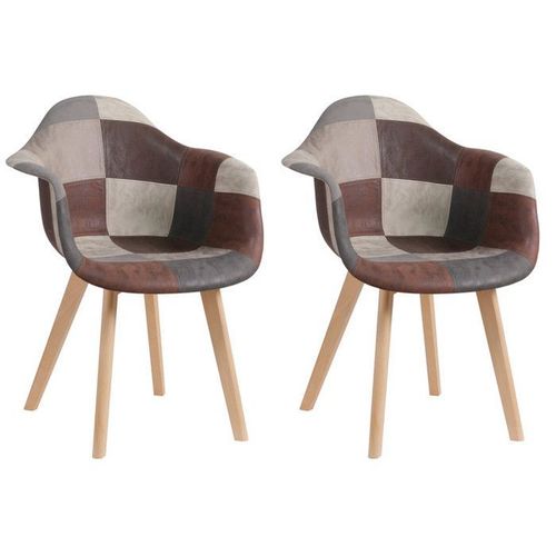 Lot De 2 Fauteuils De Salle À Manger Scandinaves,Fauteuils Nordiques Rembourrés,Tissu Patchwork(Brun)