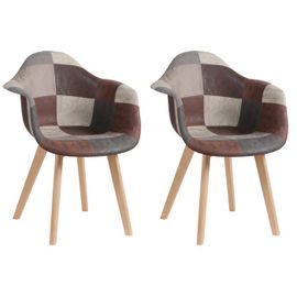 Lot De 2 Fauteuils De Salle À Manger Scandinaves,Fauteuils Nordiques Rembourrés,Tissu Patchwork(Brun)
