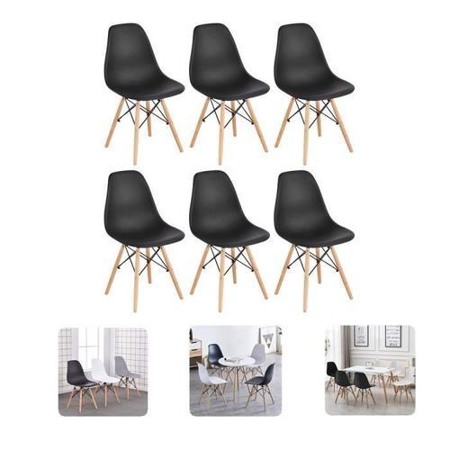 Lot De 6 Chaises Scandinaves Noir - Pieds En Bois - Salle A Manger - Youluoli