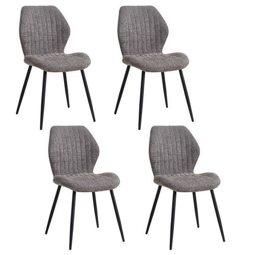 Lot De 4 Chaises - Chaise De Salle À Manger Rétro -Chaise En Lin-Pieds En Métal(Gris)