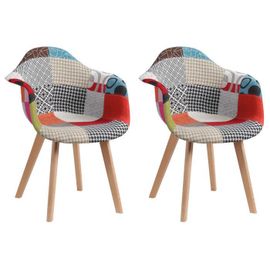 Lot De 2 Fauteuils De Salle À Manger Scandinaves,Fauteuils Nordiques Rembourrés,Tissu Patchwork(Rouge)
