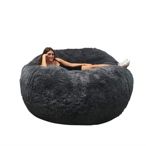 Lerosier1234 Pouf Géant Immense 140 Cm De Diamètre Fourrure Xxl Blanc Ou Gris Ou Chocolat Avec Mousse Déchiquetée (Gris)