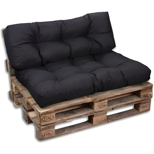 Coussins/Matelas De Palette, Siège Pour Palette Euro - Assise Et Dossier (Noir, Lot 1 Dossier 120x40 Cm + 1 Assise 120x80 Cm)