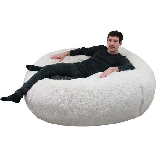 Lerosier1234 Pouf Géant Immense 140 Cm De Diamètre Fourrure Xxl Blanc Avec Mousse Déchiquetée Ultra Confortable