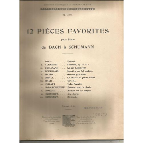 12 Pièces Favorites Pour Piano De Bach À Schumann