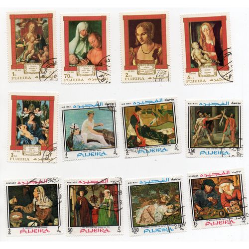 Fujeira- Lot De 12 Timbres Oblitérés- Tableaux Divers