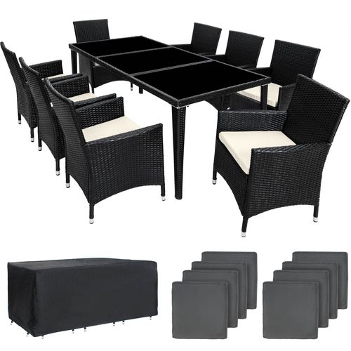Salon De Jardin Monaco 8 Places Avec 2 Sets De Housses + Housse De Protection - Noir