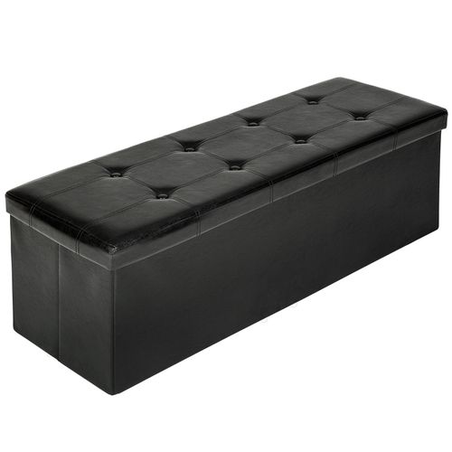 Banc Coffre De Rangement Pliable Aspect Cuir 110x38x38cm - Noir