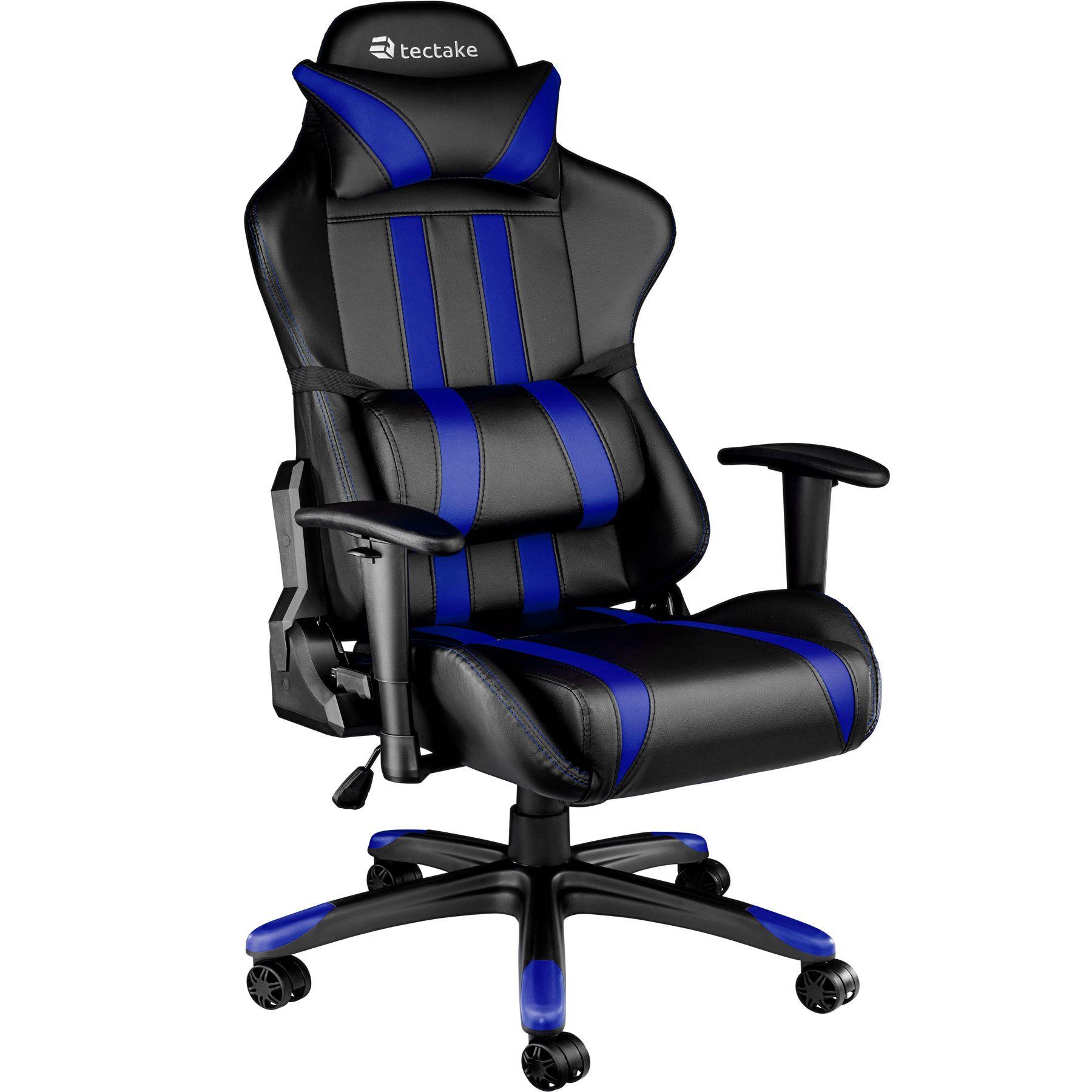 Chaise gaming pas cher avec coussins noir et bleu - ALEX