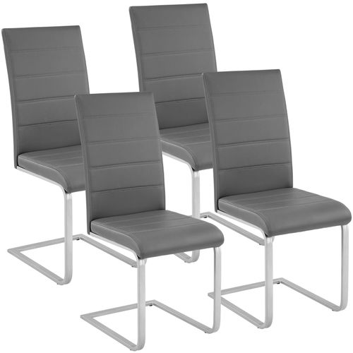 4 Chaises De Salle À Manger Bettina Rembourrées Pieds En Métal Argentés Design Moderne - Gris