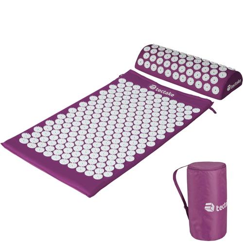 Tectake Tapis D'acupression De Fleurs Tapis Fakir De Détente Matelas De Massage 74 Cm X 43 Cm X 2,5 Cm + 1 Coussin + 1 Sac Violet