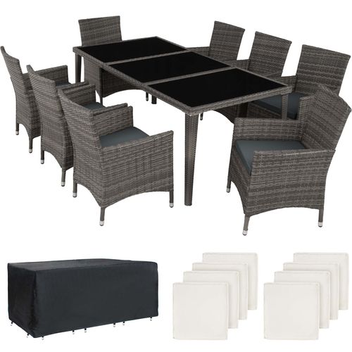 Salon De Jardin Monaco 8 Places Avec 2 Sets De Housses + Housse De Protection - Gris