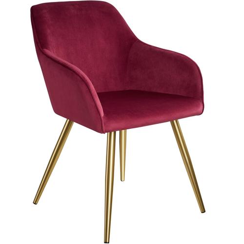 Chaise Marilyn Effet Velours Style Scandinave - Bordeaux/Or