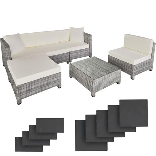 Salon Bas De Jardin Amy 5 Places Rembourrage De 10 De Cm Avec 2 Sets De Housses - Gris Clair