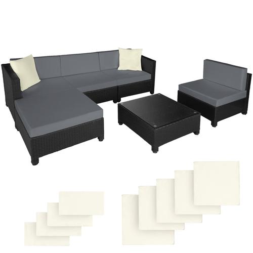 Salon Bas De Jardin Amy 5 Places Rembourrage De 10 De Cm Avec 2 Sets De Housses - Noir