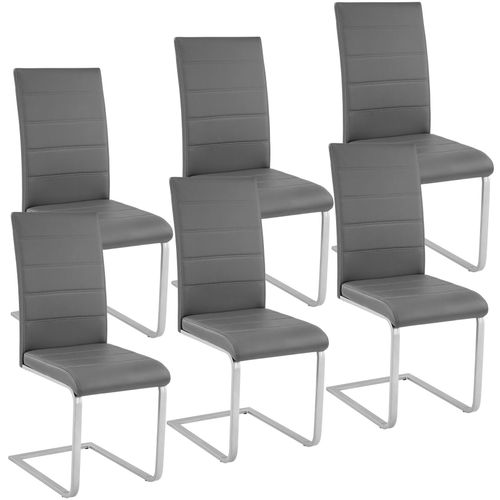 6 Chaises De Salle À Manger Bettina Rembourrées Pieds En Métal Argentés Design Moderne - Gris