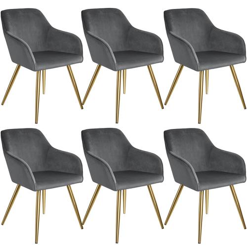 6 Chaises Marilyn Effet Velours Style Scandinave - Gris Fonc?/Or