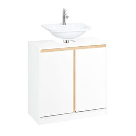 Sobuy Meuble Sous-Lavabo, Meuble Sous Vasque, Meuble Salle De Bain Avec 2 Étages Et 2 Portes, Meuble Bas, Meuble De Rangement, Placard De Rangement, L60 X P30 X H60 Cm, Blanc, Bois, Bzr78-W